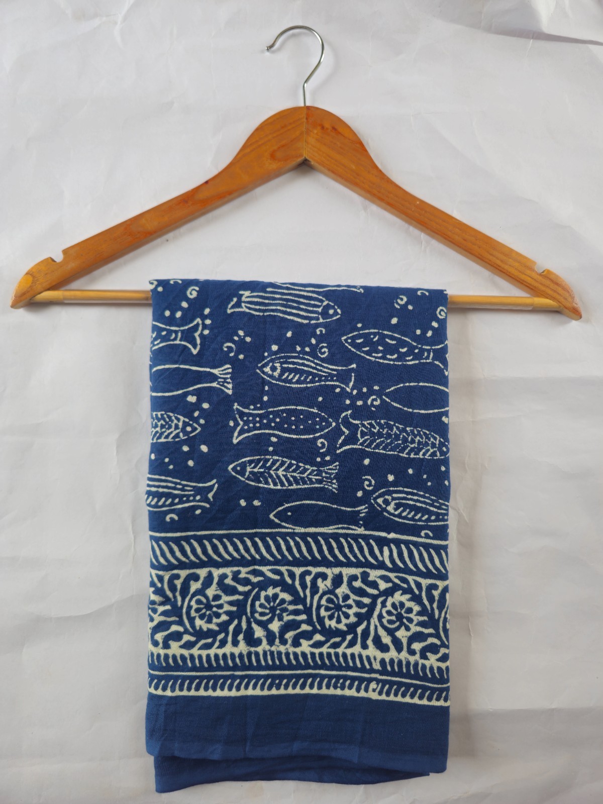 Indigo Fish Hand block print sarong 100% cotton hand made sarong size 44x72 inch