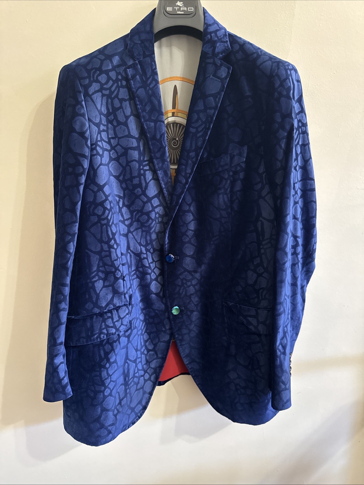 ETRO MILANO Mens Blue Velvet Blazer Jacket US 46 EU 56 23x31 Luxury Casual Z8/2
