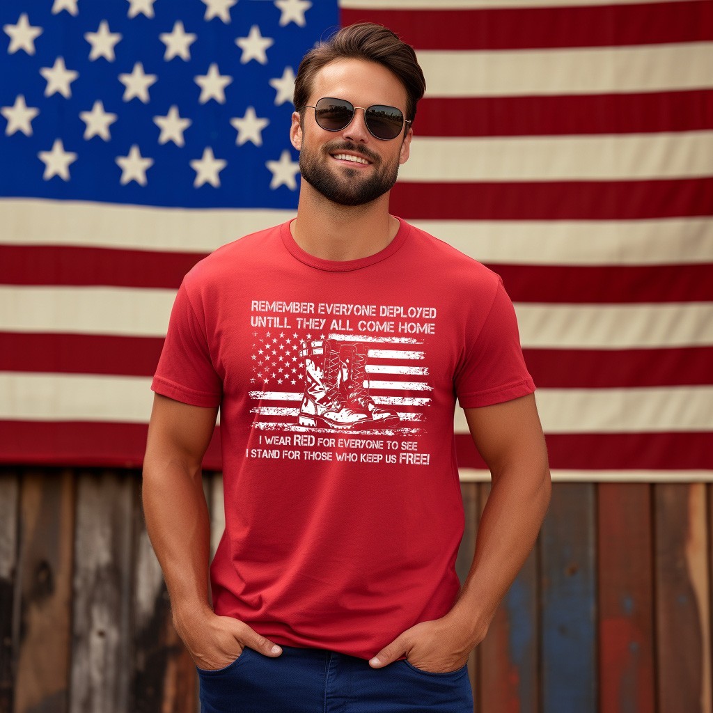 RED Friday Shirt Remember Everyone Deployed American Flag Patriotic Military Tee