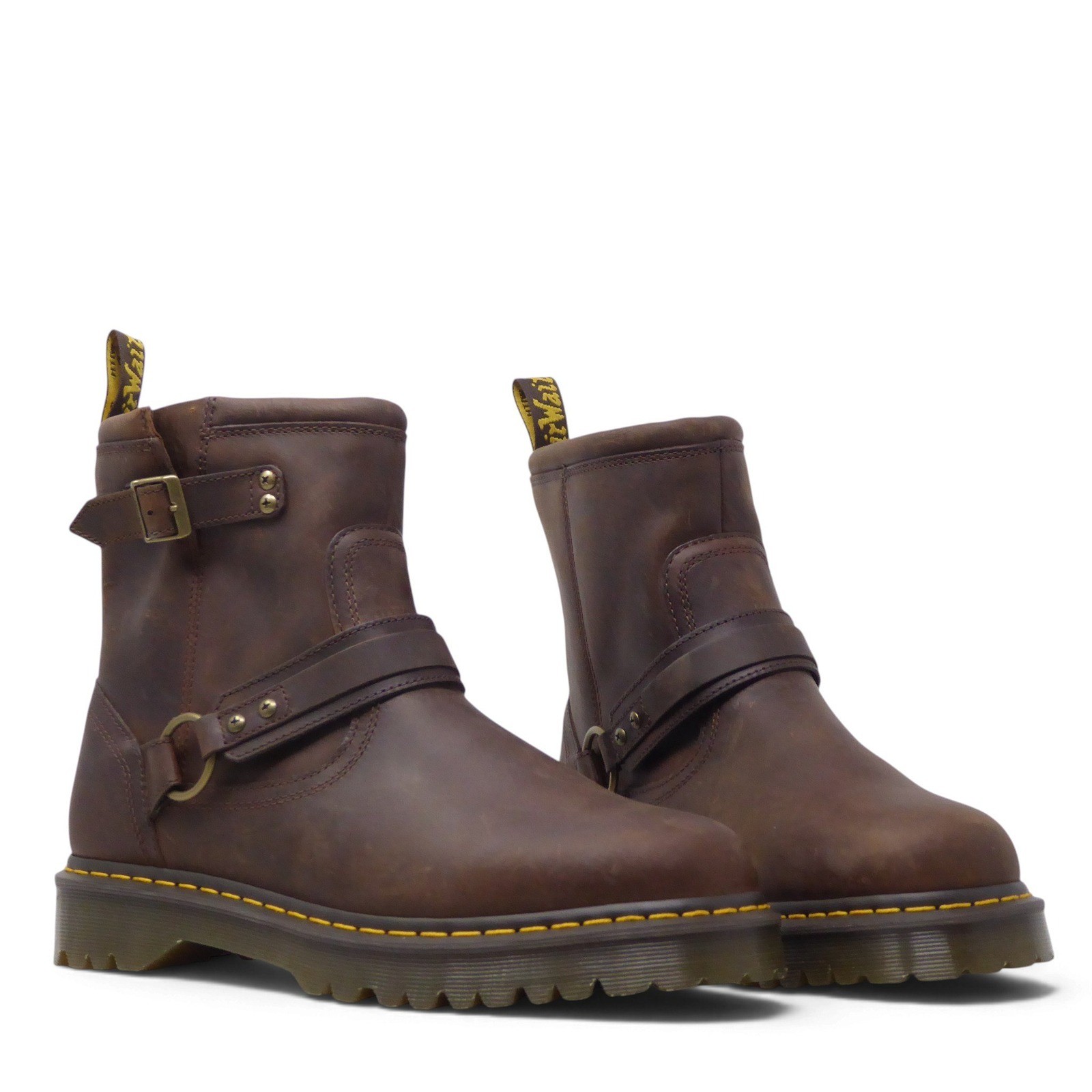 NEW Dr. Martens Mens Anistone Harness HRNS Boots Brown Leather Buckle Size 13