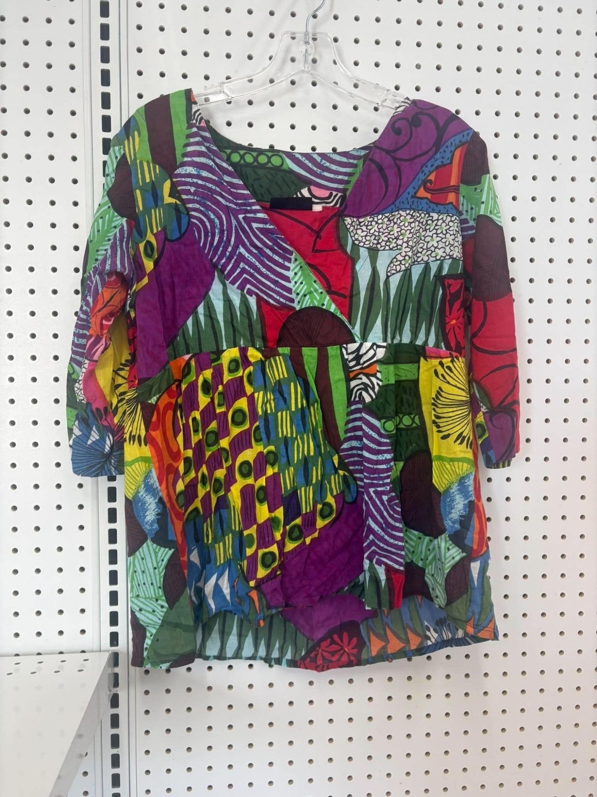 KikiSol Womens Multicolor Abstract Print Tunic Top With 3/4 Sleeves Boho Style