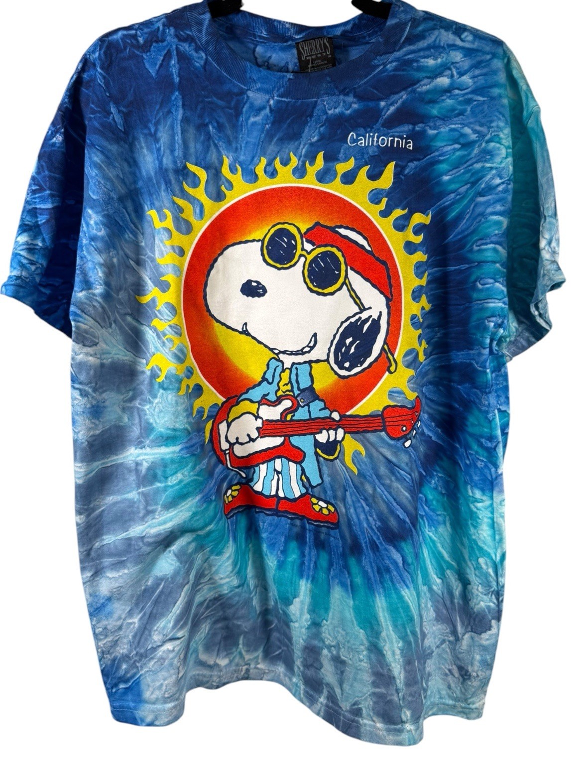 Vintage Y2K 90s Peanuts Snoopy Joe Cool Dead Stock Tie Dye Cotton Shirt L NWT