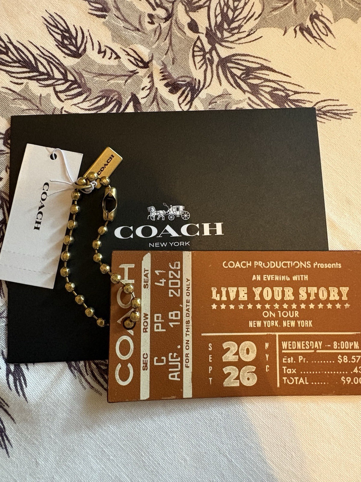Coach Concert Ticket Hang Tag Charm NWT Amber