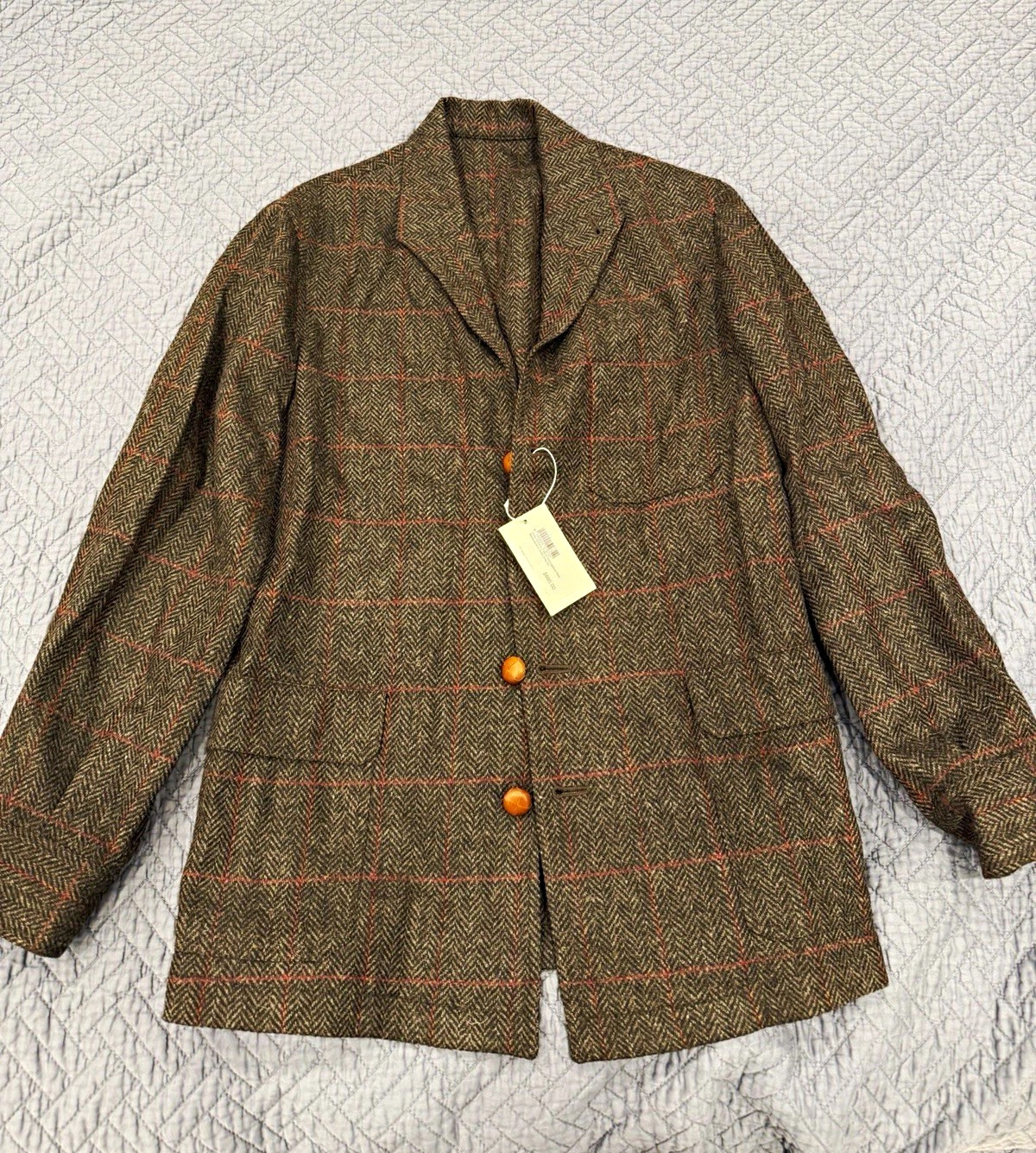Justo Gimeno Men\'s Brown/Red Tweed Herringbone Teba Jacket size 44 Eu 