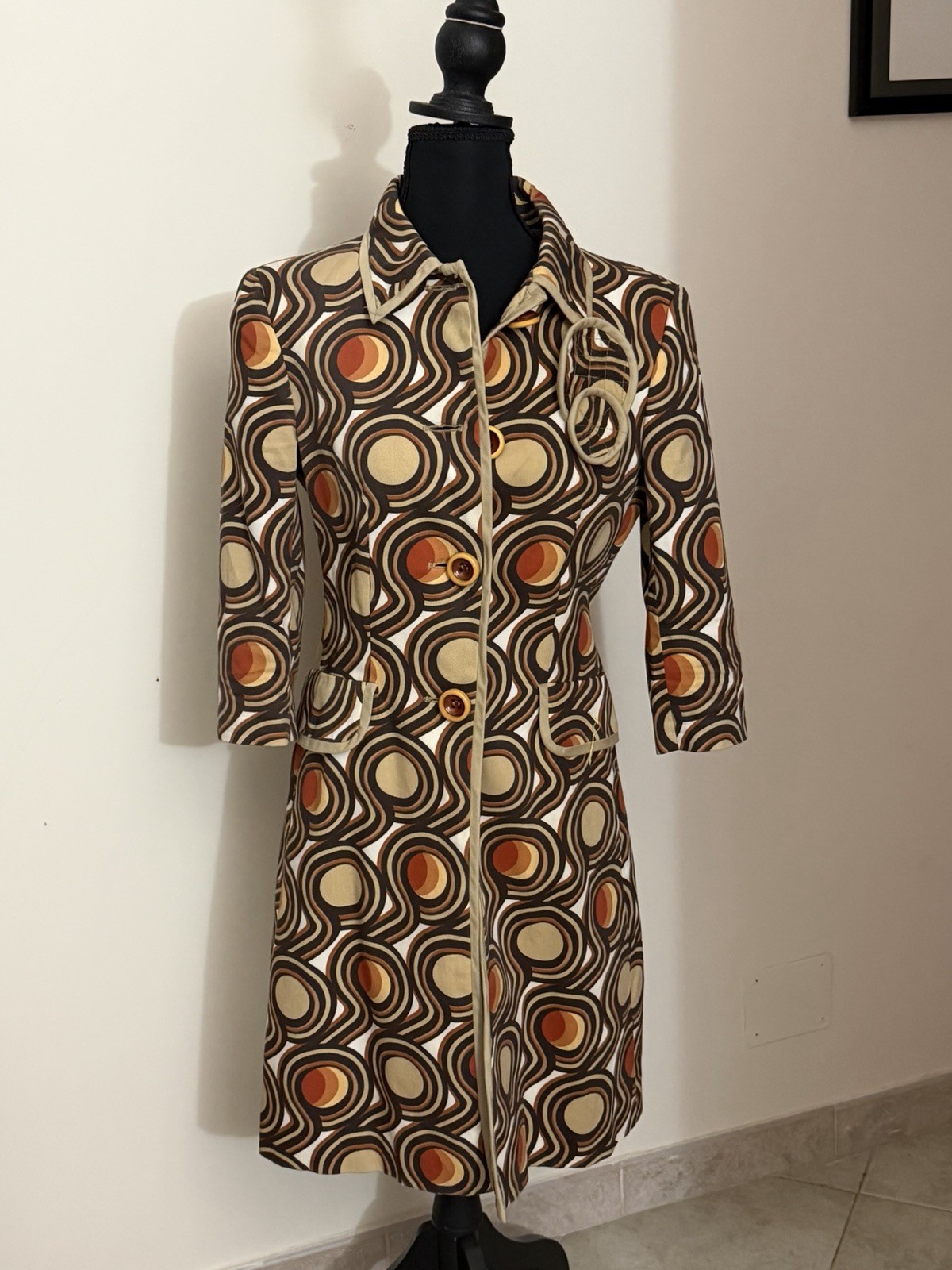 Zara vintage-style 1960s 1970s inspired geometric print long coat Zara Cotton