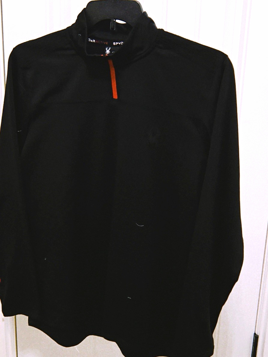 Spyder Men\'s 1/4 Zip Mock Neck Fleece Pullover Black/Orange ProWeb M