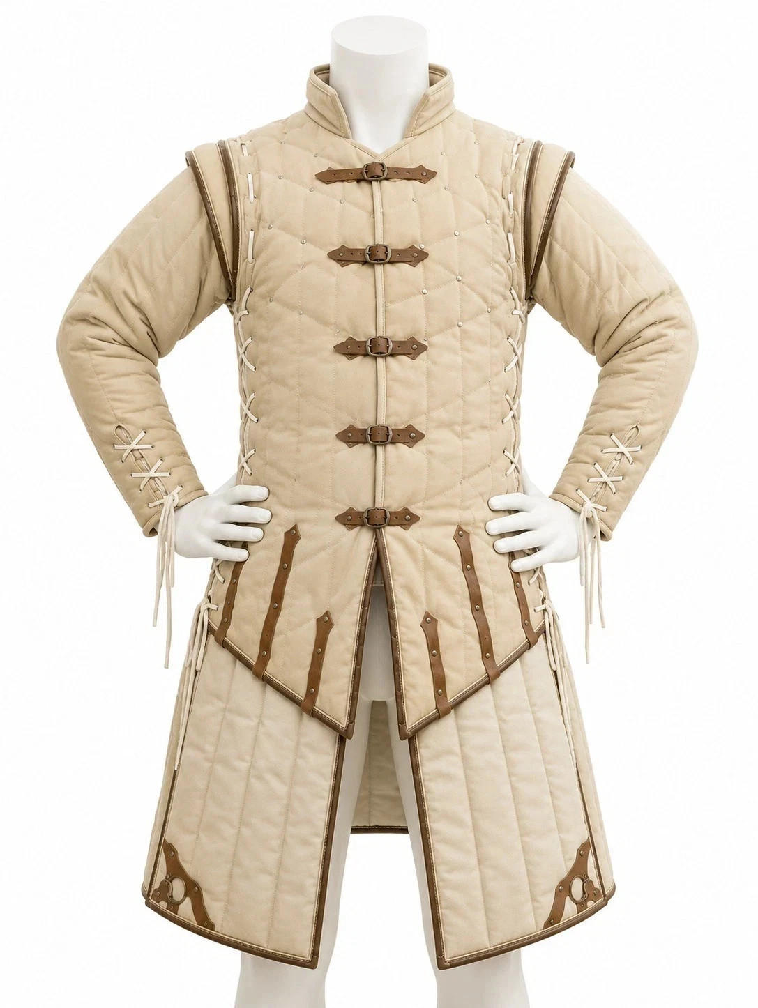 Handmade Medieval Padded Gambeson Jacket HEMA LARP Armor Arming Doublet Beige