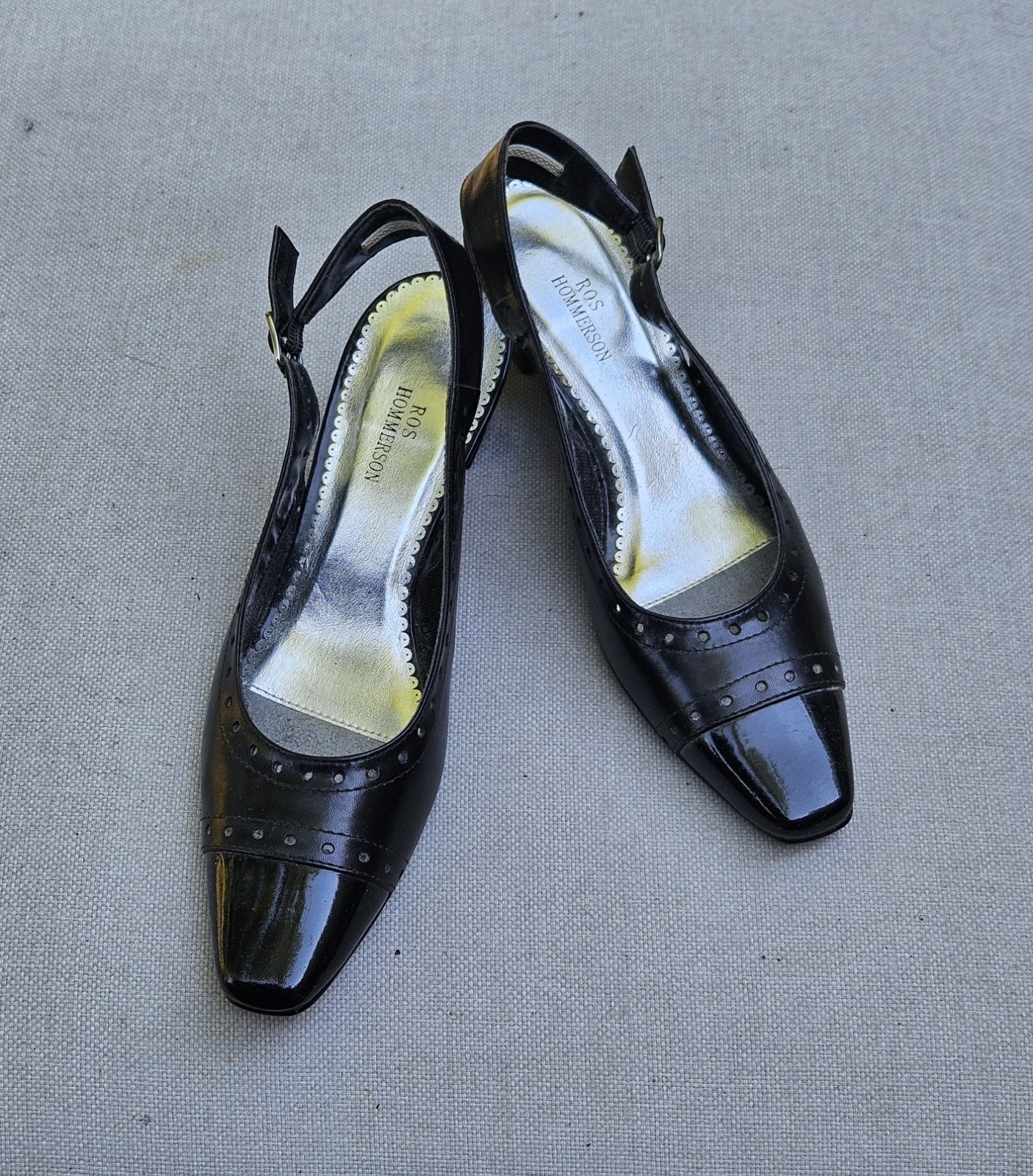 Ros Hommerson Bon Black Kid Women\'s Black Slingback Shoes Pumps 7.5N H-38523
