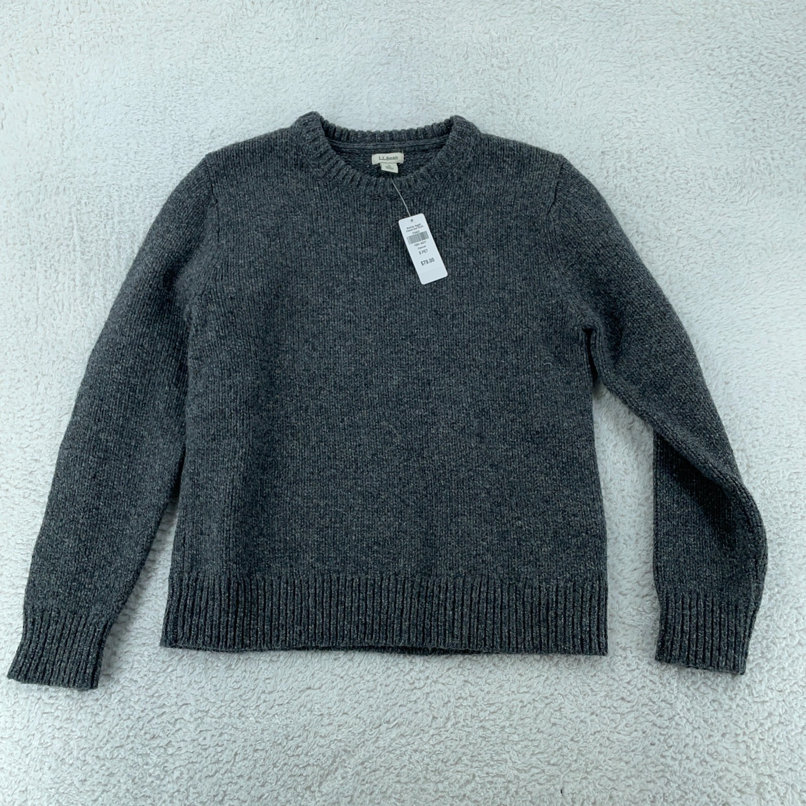 L.L. Bean Sweater Women S Petite Charcoal Heather Knitted Lambs wool Long Sleeve
