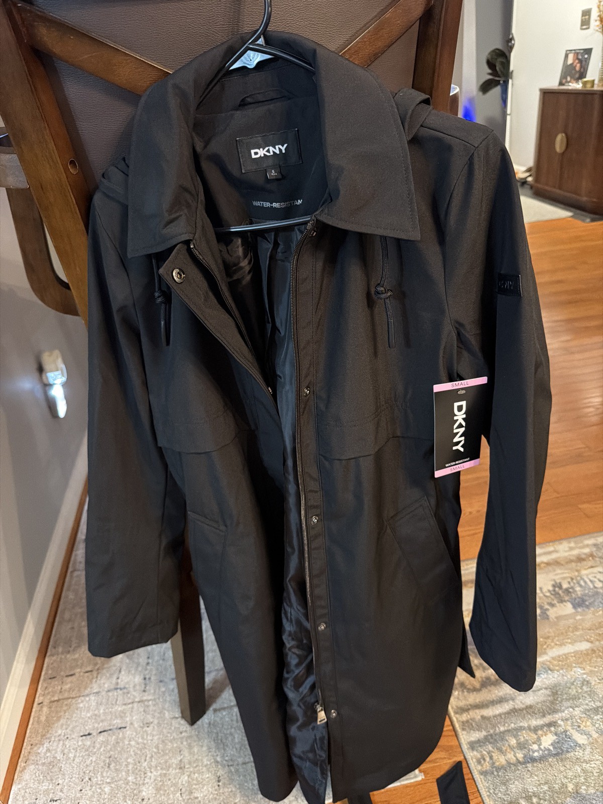 DKNY Water-Resistant Hooded Jacket Coat Black Small NWT