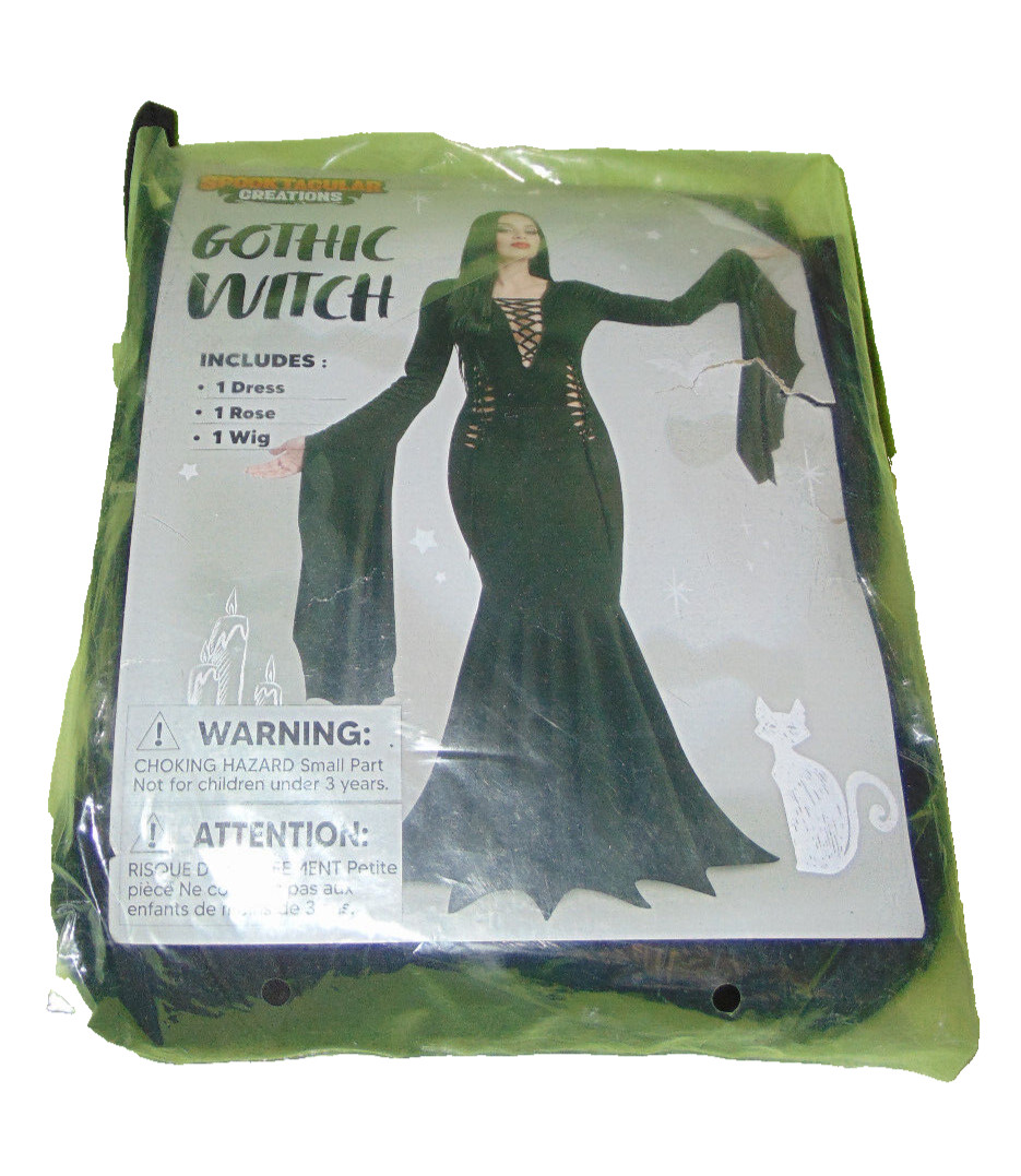 NEW SPOOKTACULAR Gothic Witch Costume Women\'s Large Dress Rose Wig Halloween
