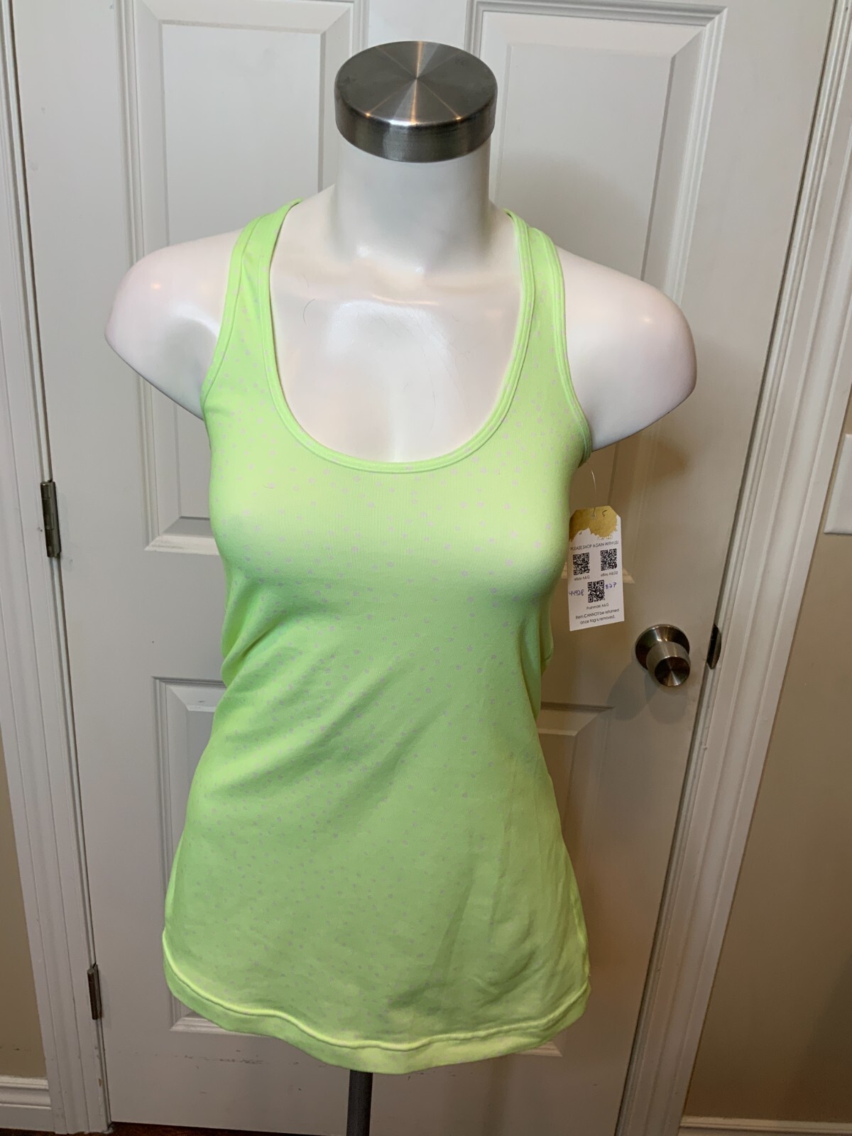 Lululemon Bright Green White Polka Dot Racerback Tank Top, Size 4