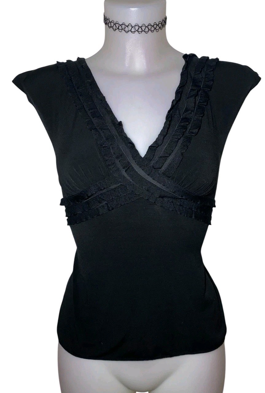Y2k 90s Max Studio Sz S Womens Black Ruffle Babydoll Top Whimsigoth Coquette
