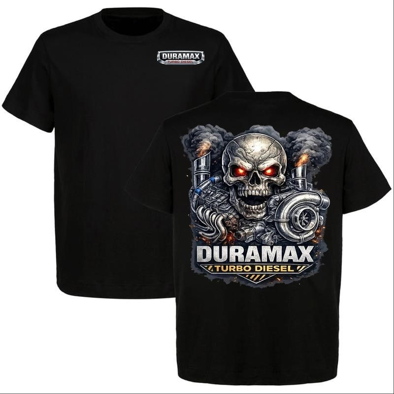 Duramax Turbo Diesel Skull T-Shirt, Graphic Tee for Truck Lovers, Heavy Duty Eng