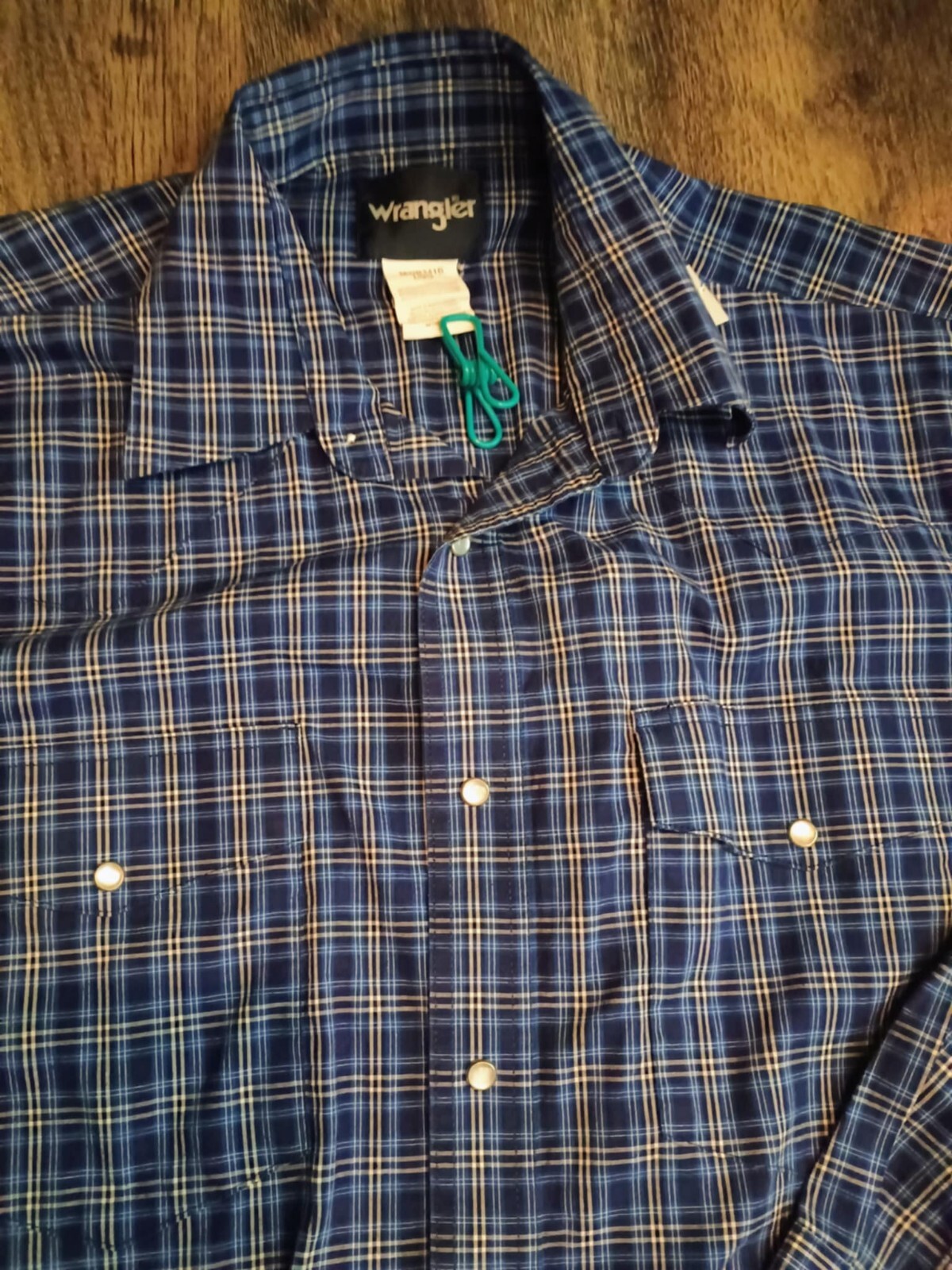 Wrangler Western Shirt Mens Large Blue Plaid Long Sleeve Pearl Snap Vintage -