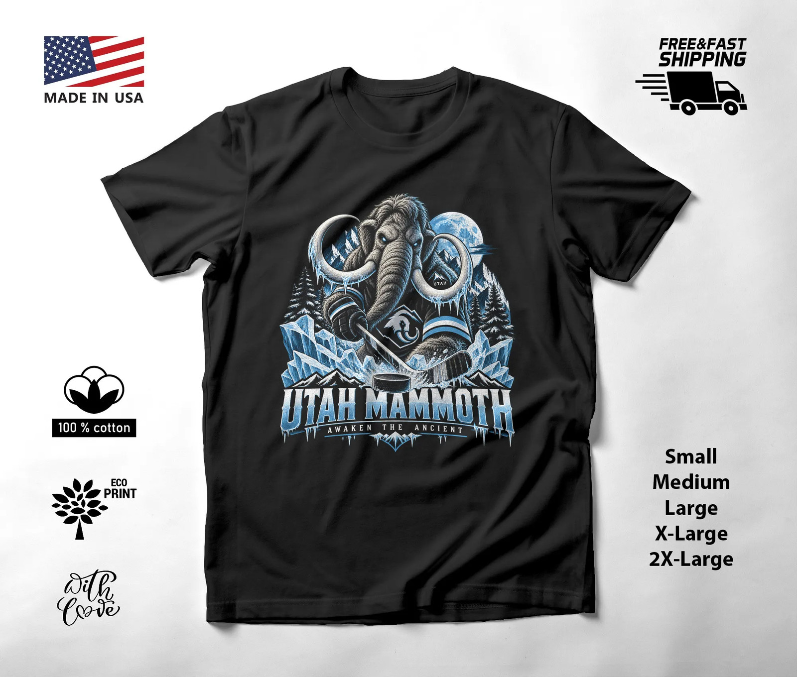 Utah Mammoth Halloween T-Shirt Haunted Mammoth Hockey Art