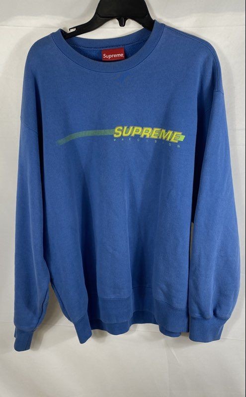 Supreme Men\'s Precision Crewneck Sweatshirt Blue Graphic Logo Sz L