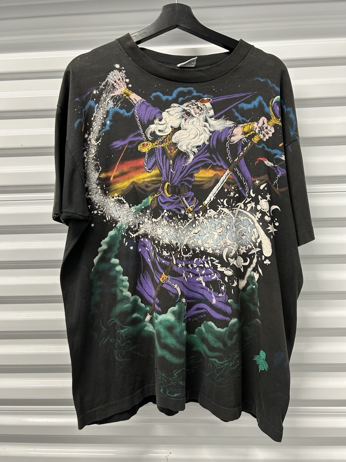 1994 Vintage Liquid Blue Wizard AOP T SHIRT SIZE Xl Mens