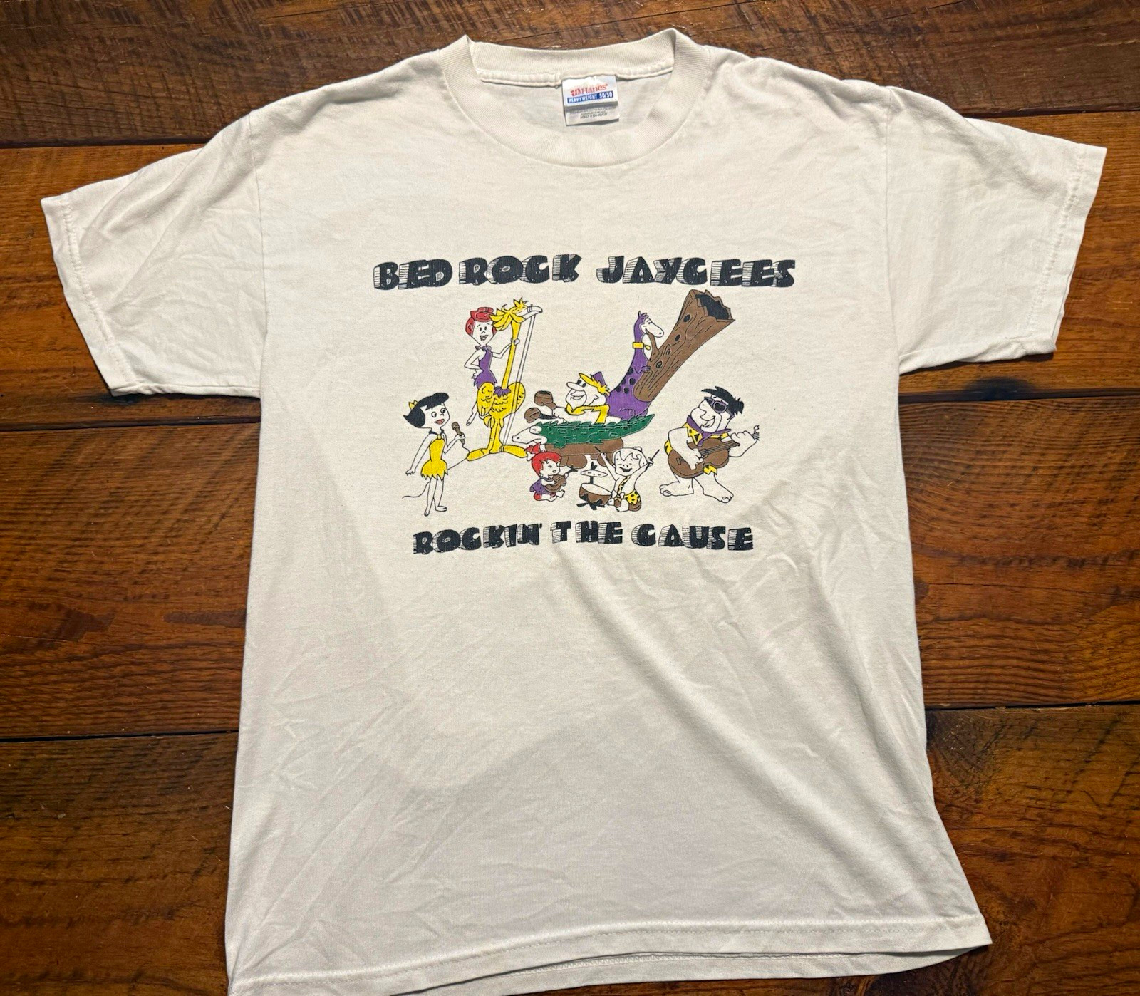 Vintage Hanes Heavyweight 50/50 Flintstones Double-Sided Graphic Tee White