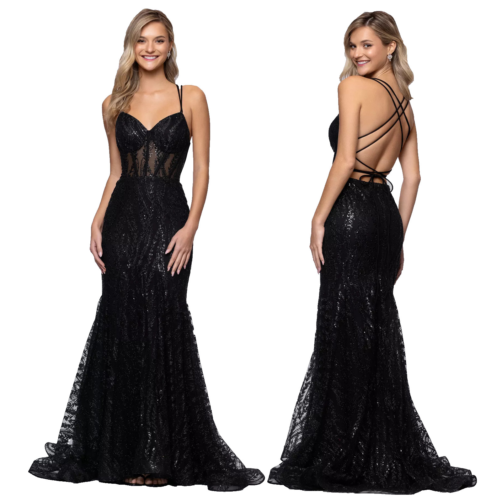 Blondie Nites Juniors Ball Gown 11 Black Corset Lace Up Back Mermaid NWT $259
