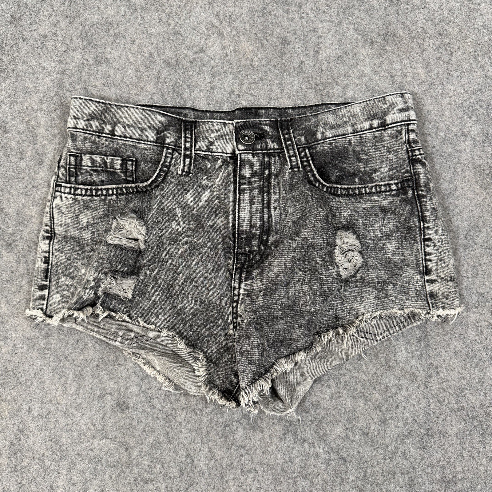 VANS High Waisted Cutoff Stretch Shorts Women\'s Size 5 (Actual 29x2) Black Gray