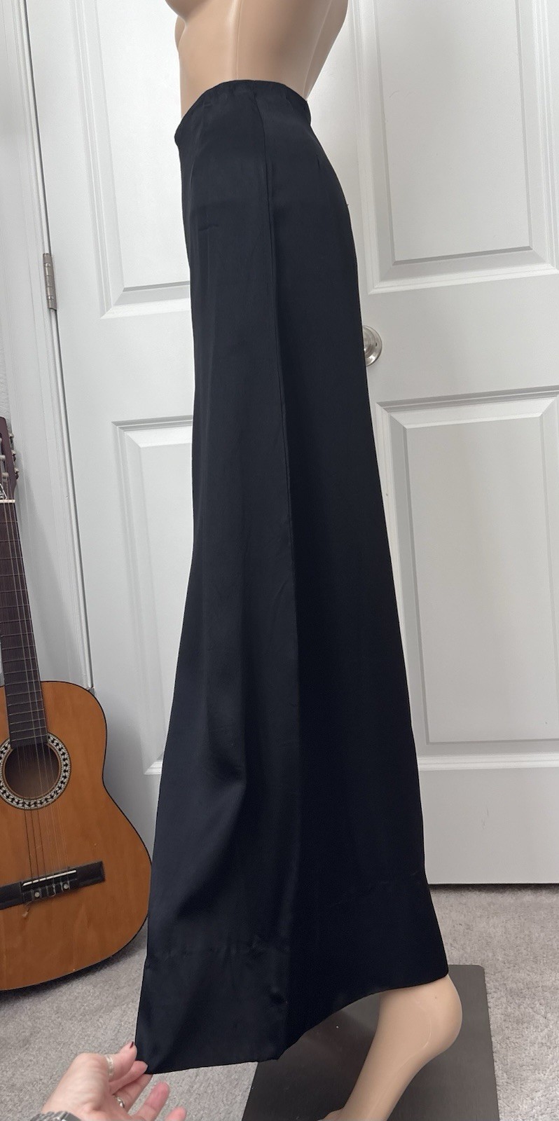 Vintage 60s 70s Does 30s Dramatic Black Satin Palazzo Pants Wide Leg Handmade XS