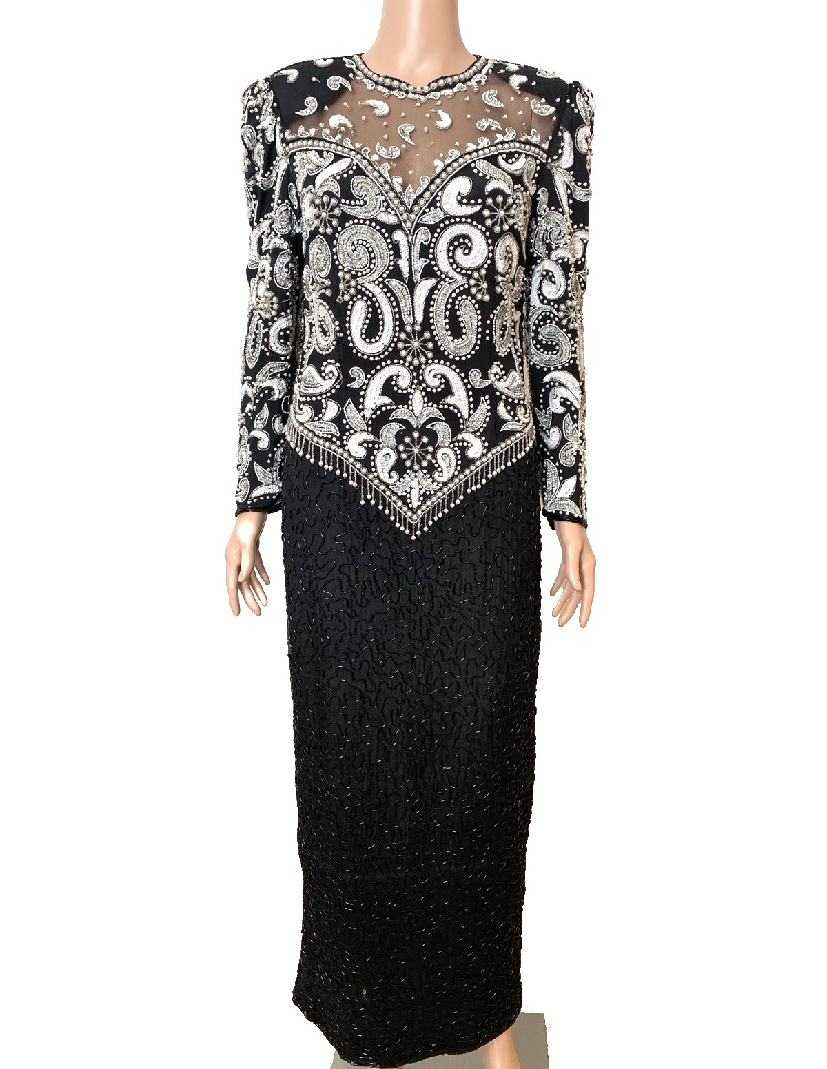 CREATIVE CREATIONS Vintage Silk Long Pearl Crystal Embellished Dress Medium