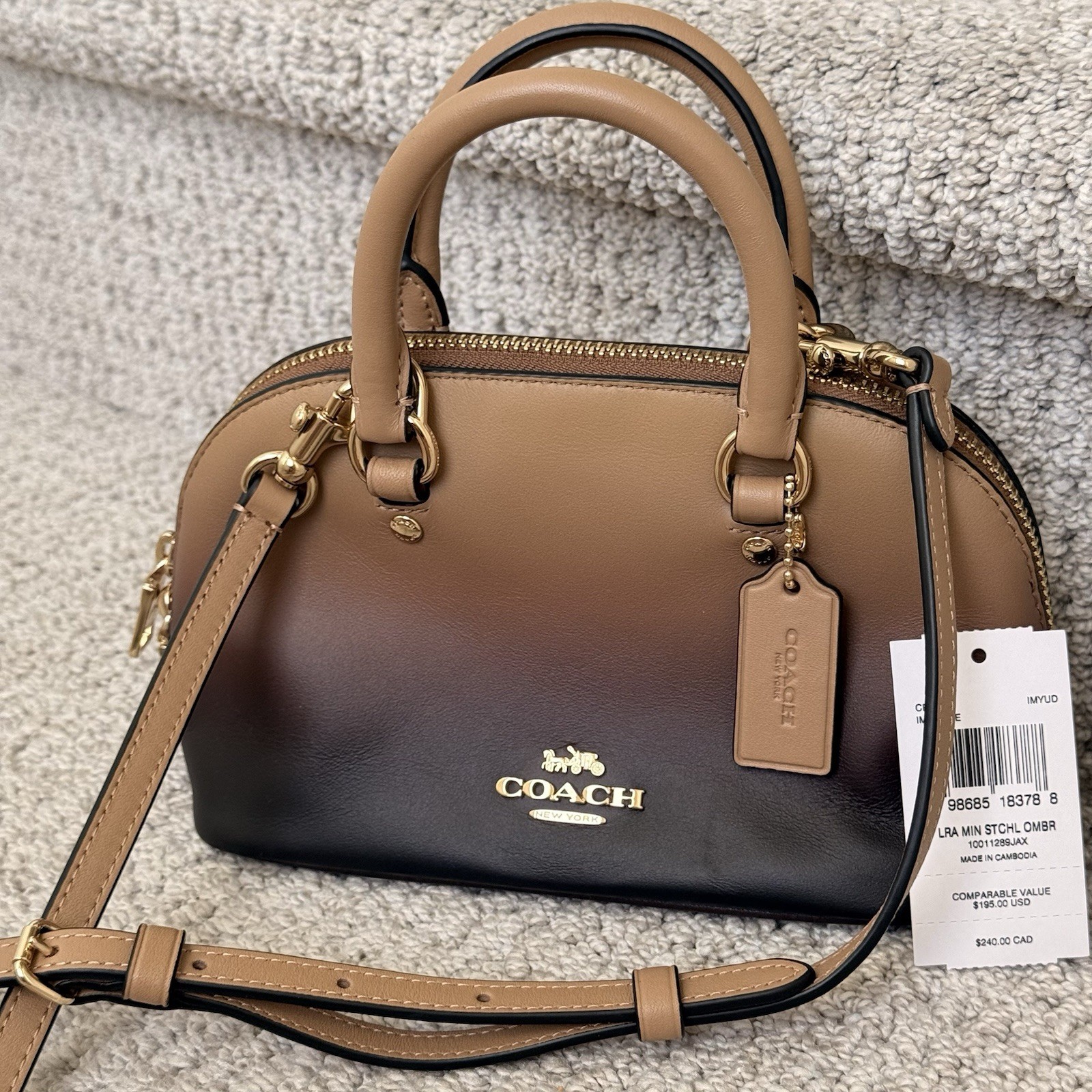 NWT🧋 Coach Lara Mini Satchel Bag w/ Ombre CEA00 Gold/Latte Brown Smooth Leather