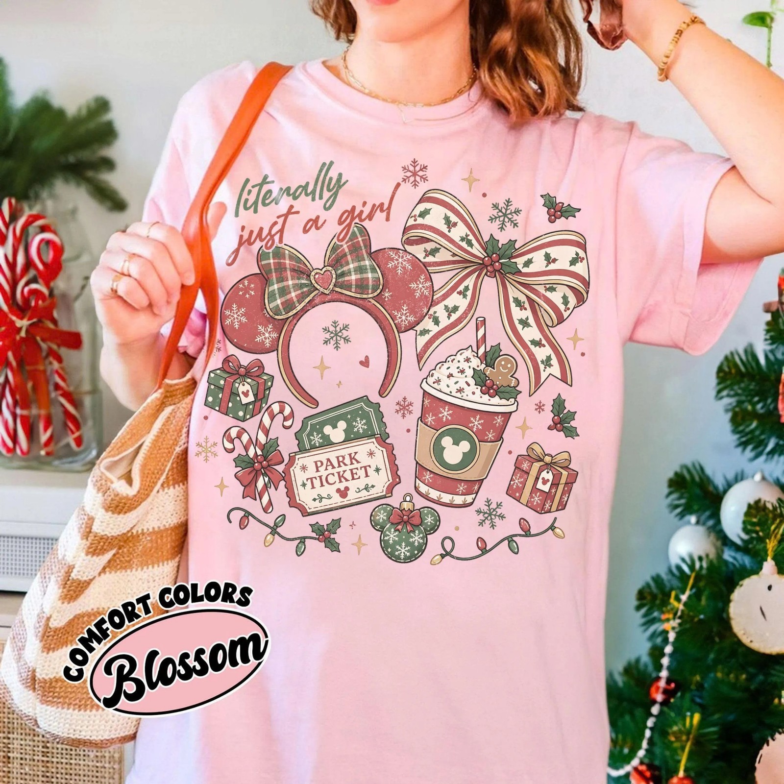 Retro Christmas Literally Just A Girl Shirt, Bow Coffee Tee, Christmas Shirt