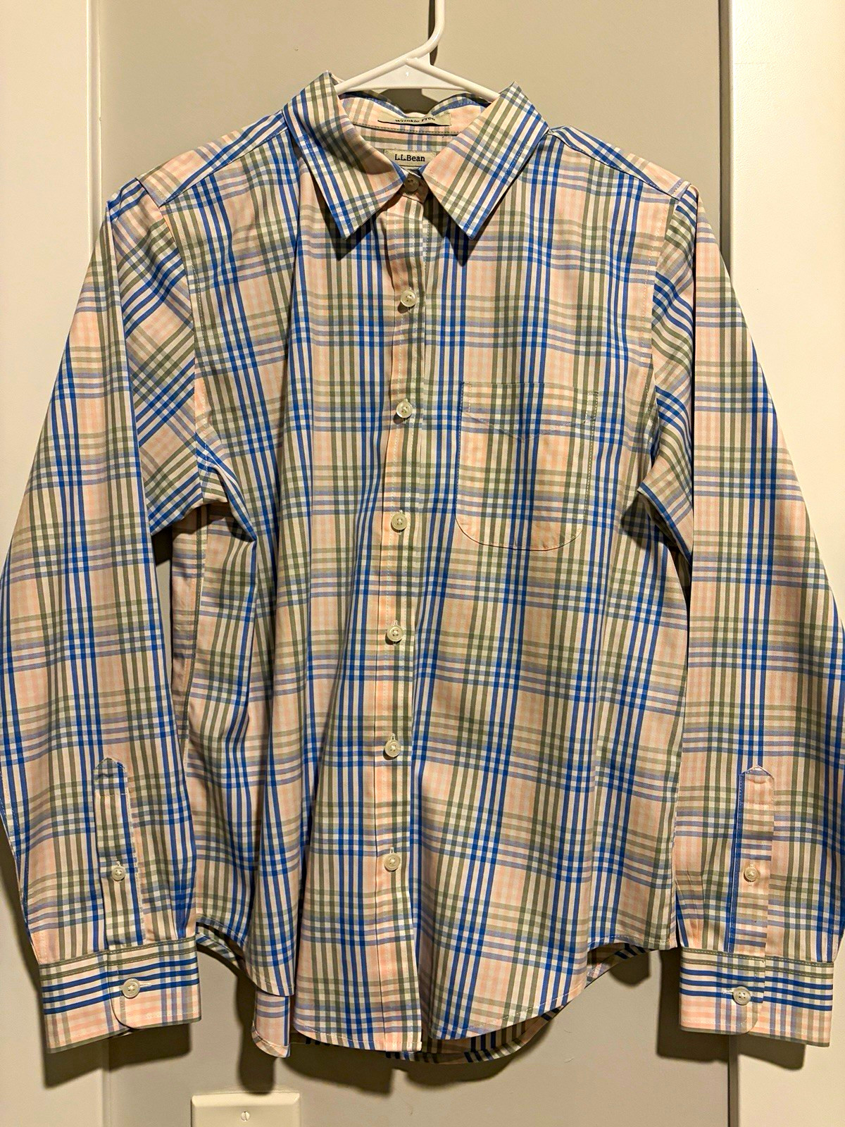 L.L. Bean Women’s Petite XS Wrinkle Free Pastel Plaid Cotton Button-Up