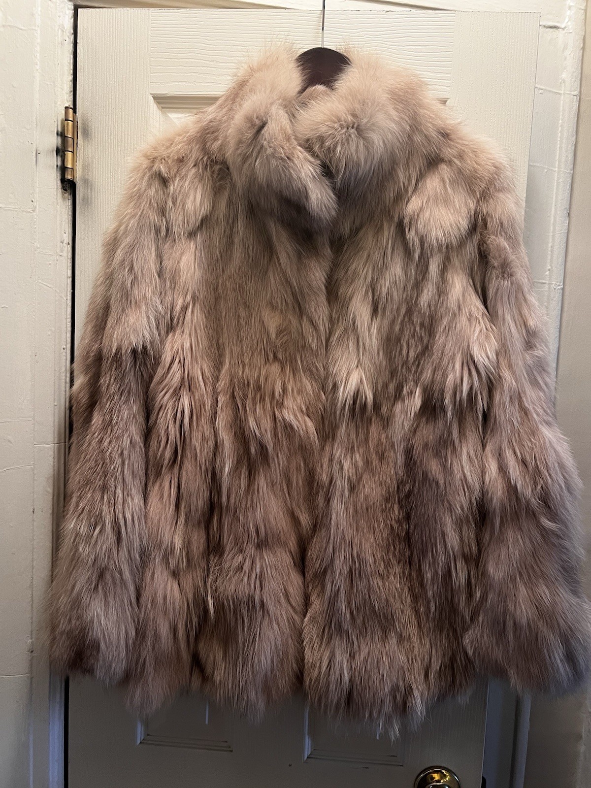Women’s Genuine Fox Fur Jacket Stand-Up Collar Smoky Taupe Brown Size M 