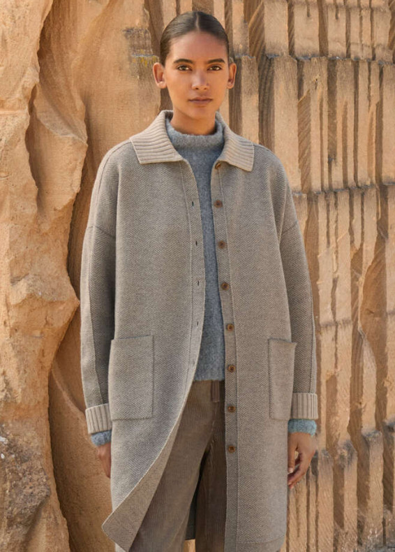 New Poetry HERRINGBONE COATIGAN Boiled wool, Choose Color & Size 