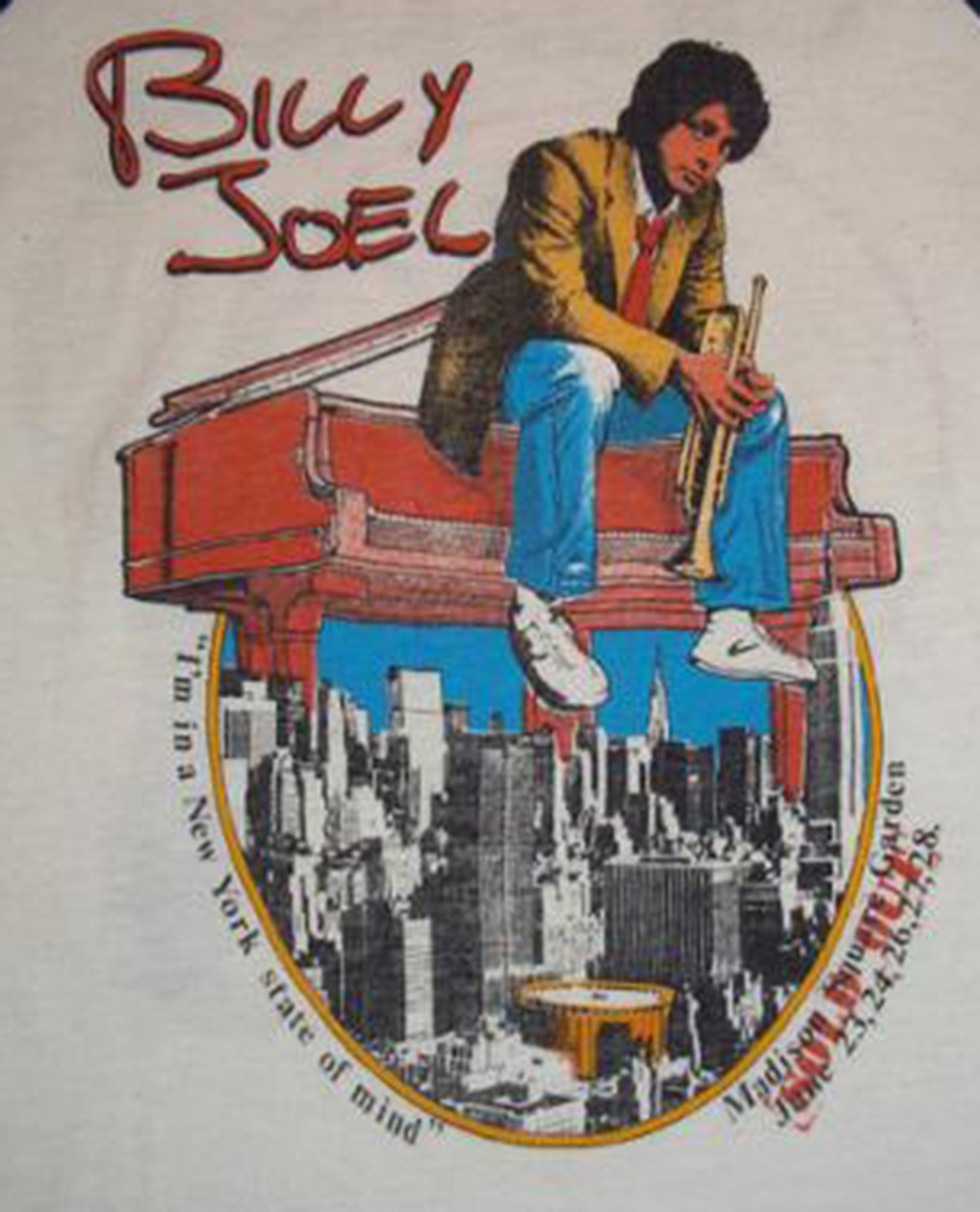 Vintage Billy Joel 1976 New York State Of Mind T Shirt Size S-4XL White AD226