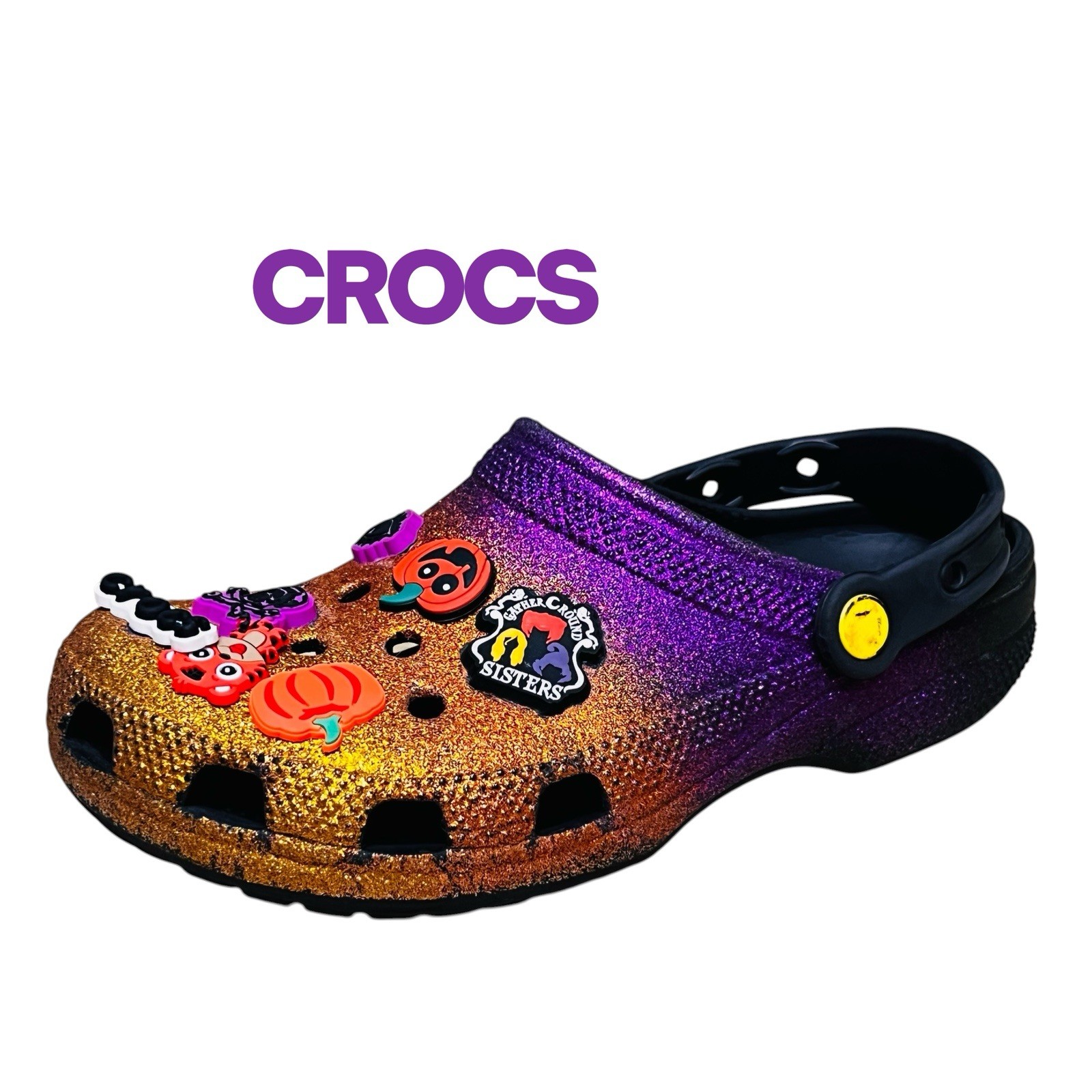 Disney Hocus Pocus Crocs Classic Womens Size 8 Clogs Sparkly Halloween *Read*