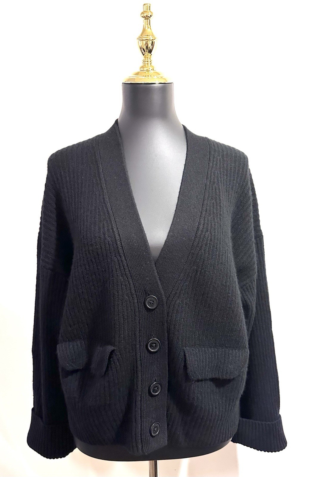 NWT Equipment Black Ribbed 100% Cashmere Cardigan Size Medium MSRP $350