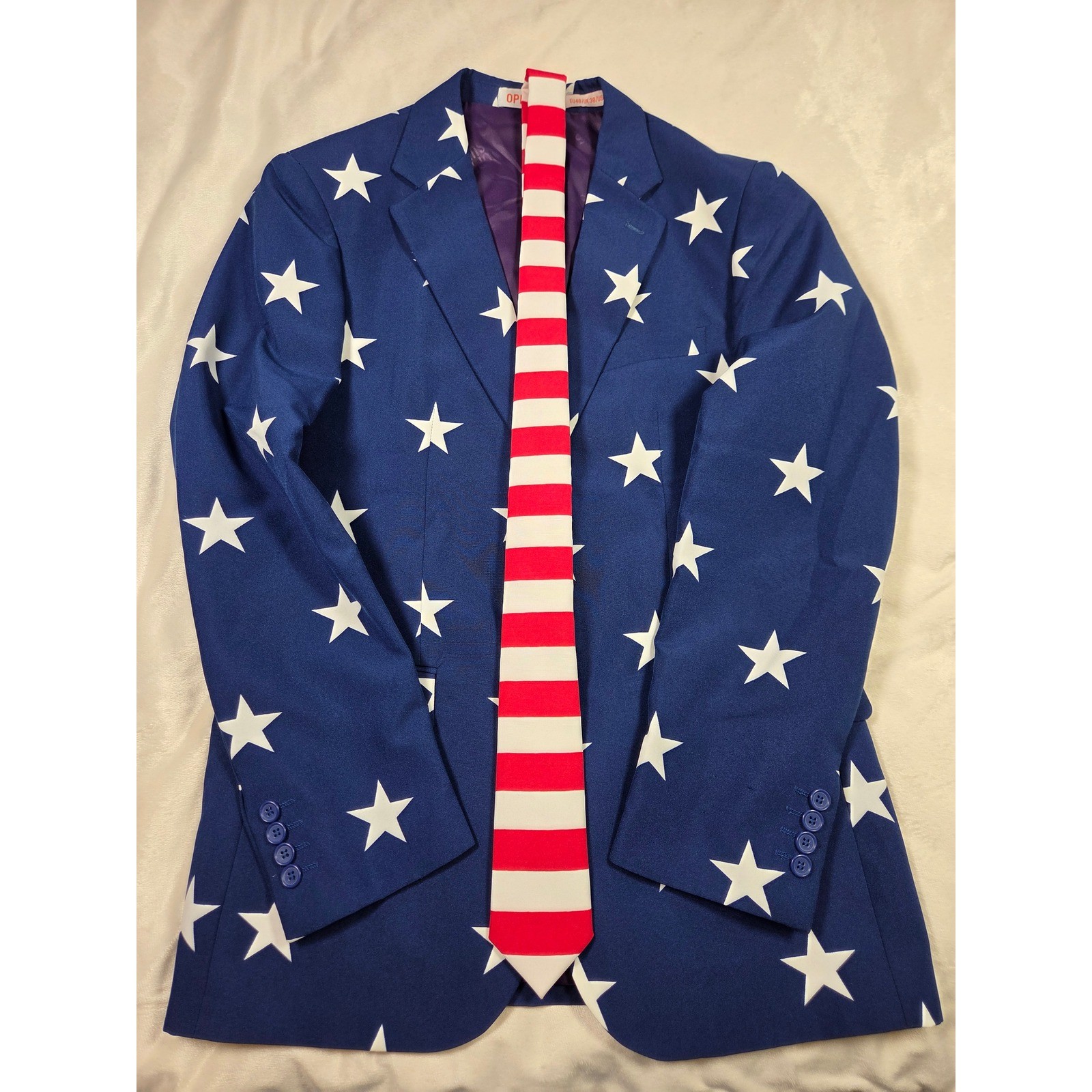 OppoSuits Mens Star Blazer and Striped Tie Set US 38 Patriotic Halloween