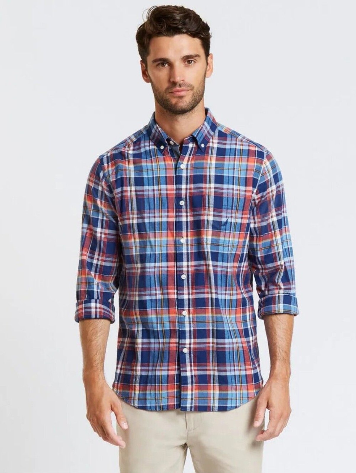 Nautica Brushed Twill Classic Fit Long Sleeve Multi-Plaid Shirt Size XL