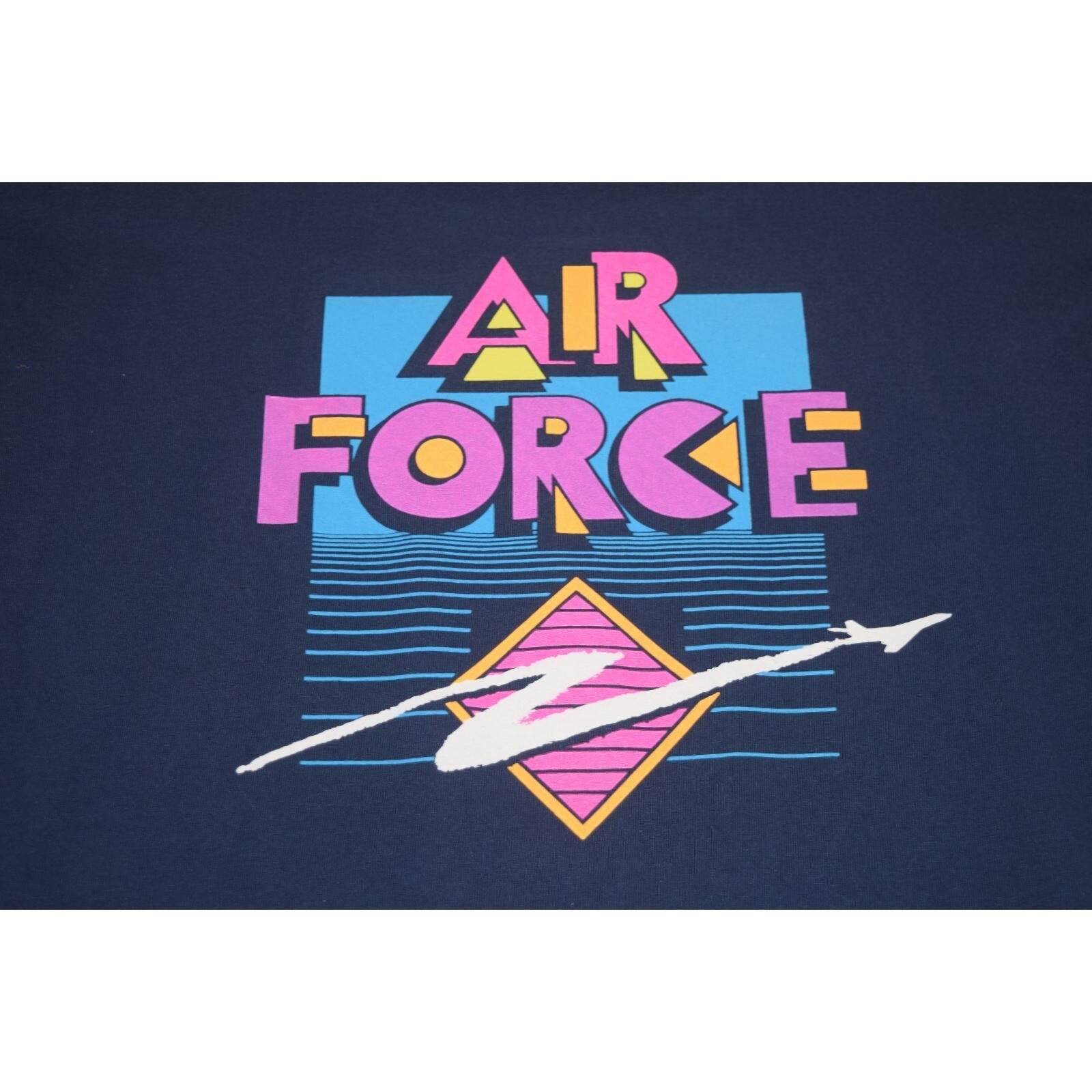 VTG US Air Force T-Shirt Single Stitich Size M/L 80s 90s Blue Pink Logos MadeUSA