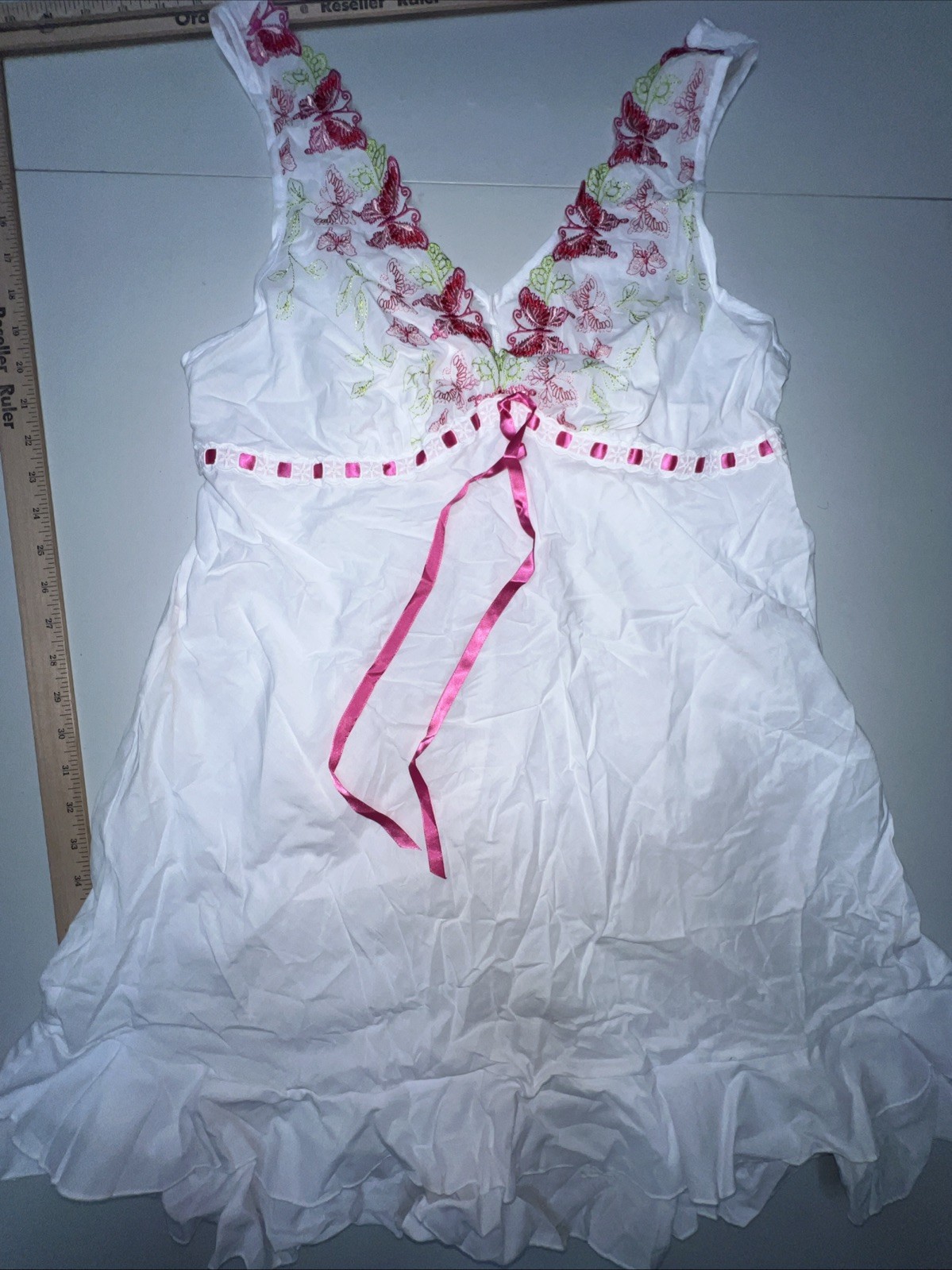 Fashion Bug Sleepwear Halter Top Embroidered 100% Cotton White Sleeveless