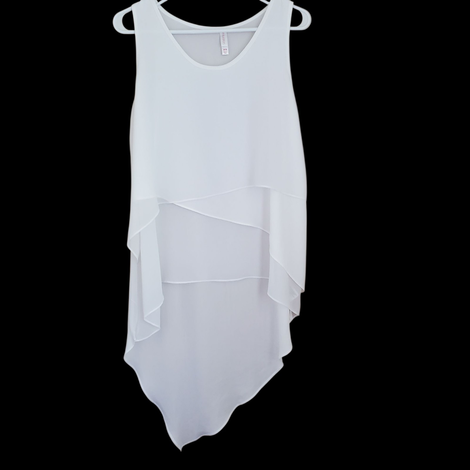Women Sheer Layered Tank Top Size M White Chiffon Asymmetric Hem Fairy Angelcore
