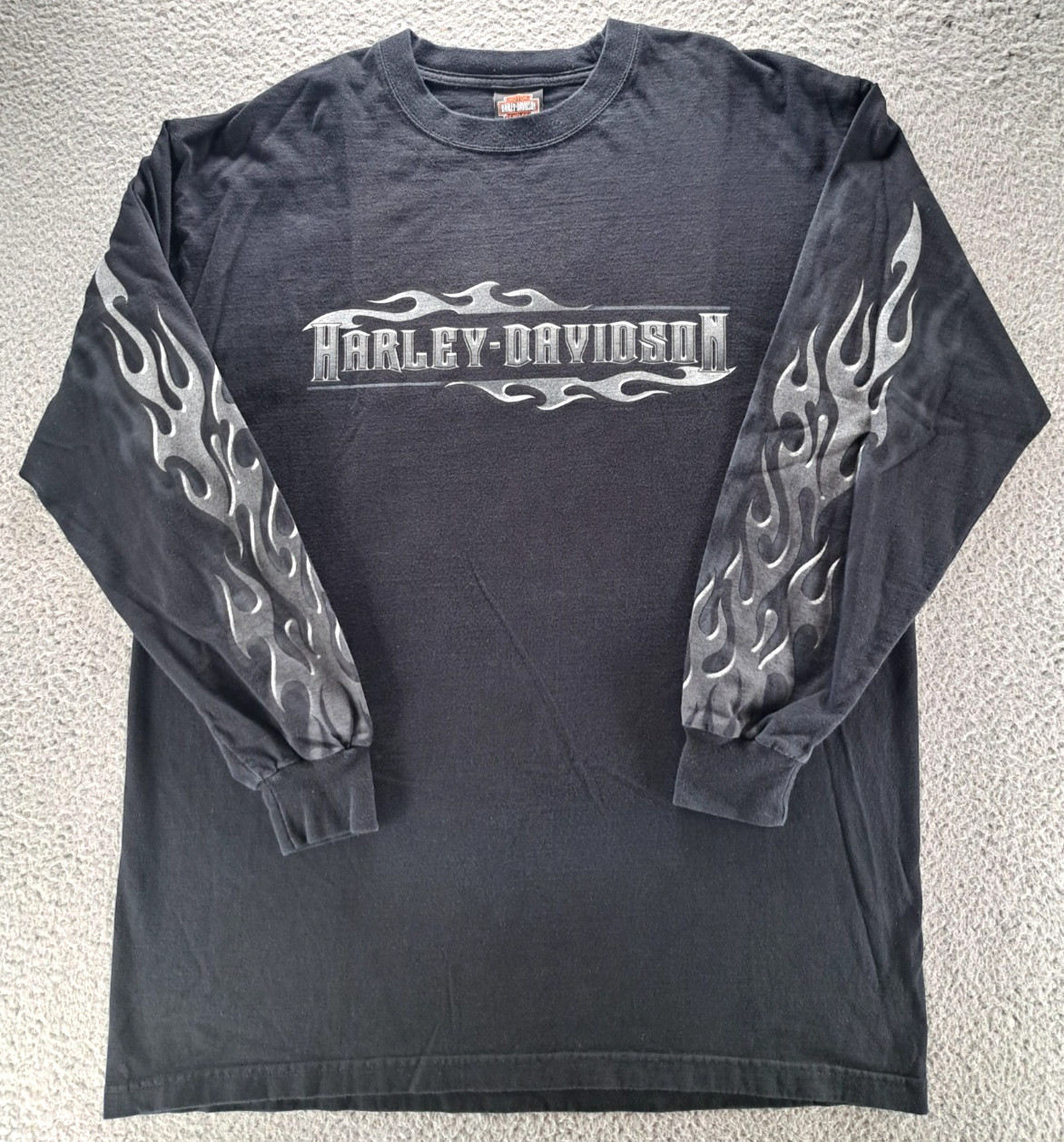 VTG Harley Davidson Shirt Mens XL Black Flame Sleeves Fire Chrome Biker 2006 Y2K