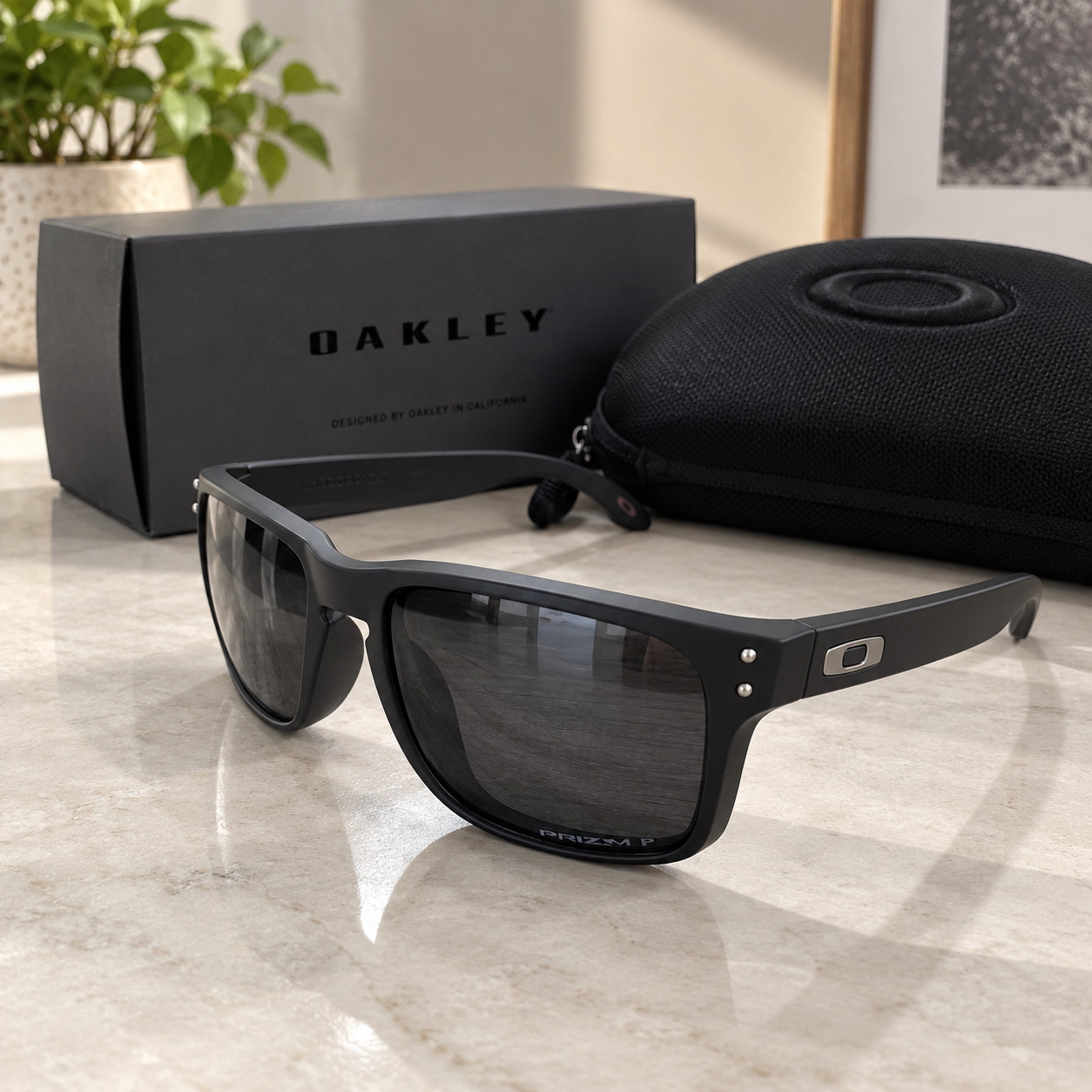 Oakley Holbrook Matte Black  Black Polarized Sunglasses OO9102 With Case