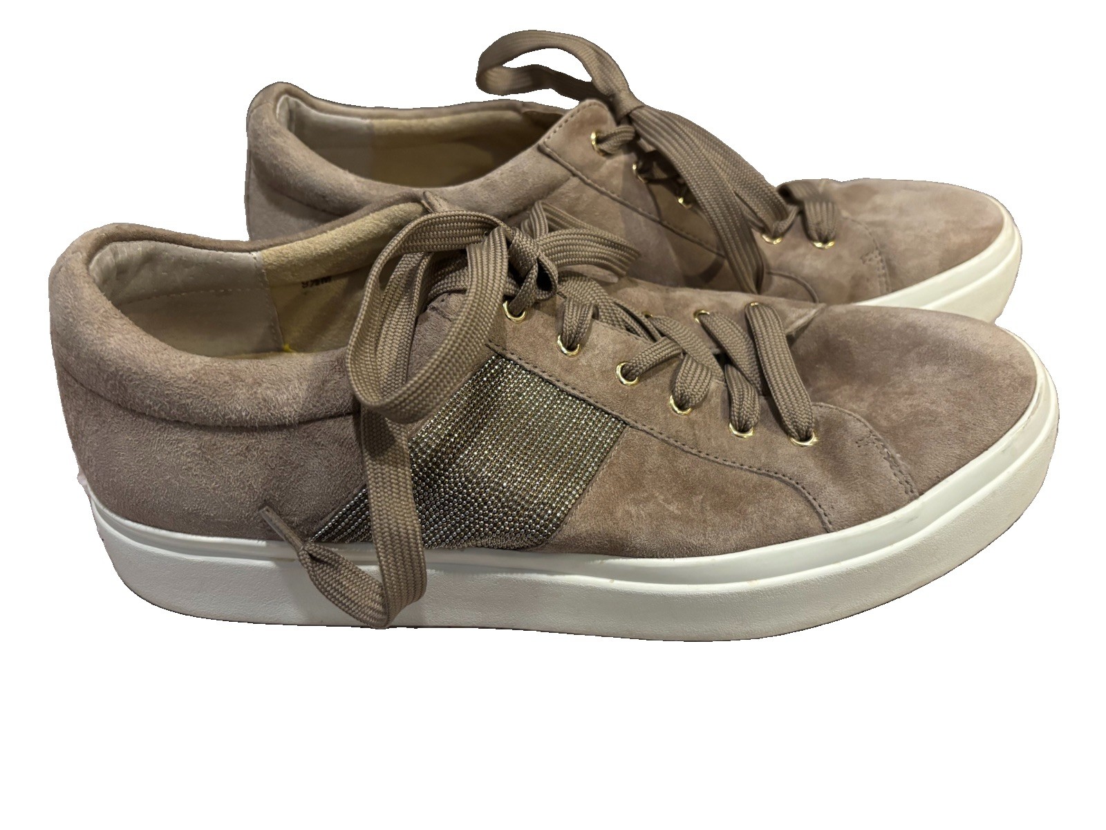 Vaneli Sport Women’s  Taupe Suede Lace-Up Sneakers Round Toe Rubber Outsole