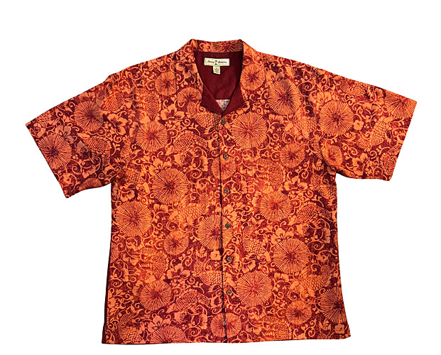 Tommy Bahama Mens XL Red Hawaiian Silk Button Down Shirt Koi Pattern On Back