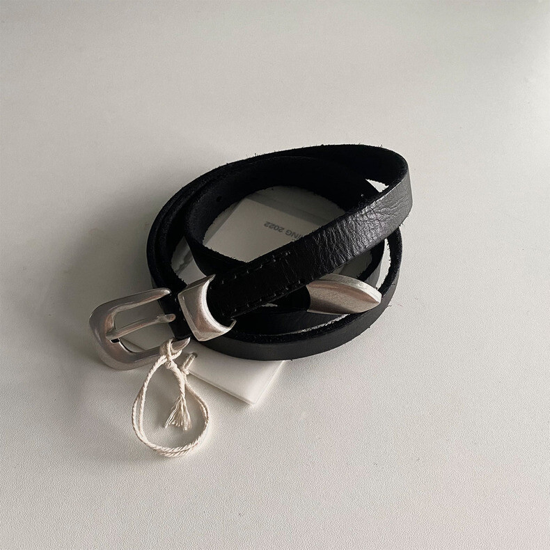 Belt Our Legacy Natural Texture Full-grain Leather Silver Buckle Belt Unisex