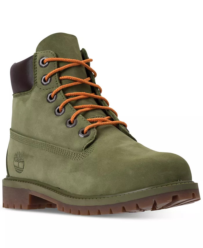 Timberland Kids Junior\'s Premium 6 Inch Leather Boots Waterproof Green TB0A1MNE
