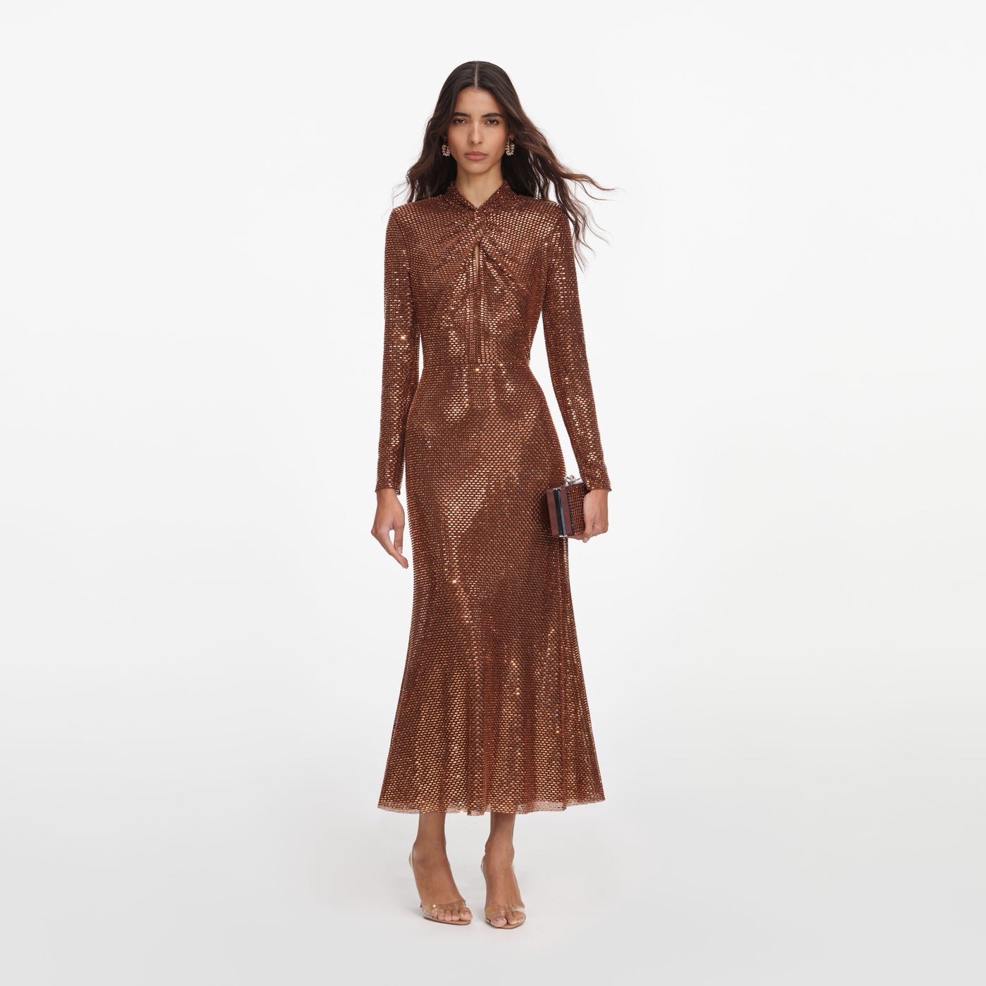Self Portrait DRESS BRONZE RHINESTONE MIDI $ 895 Size US 4 UK 8