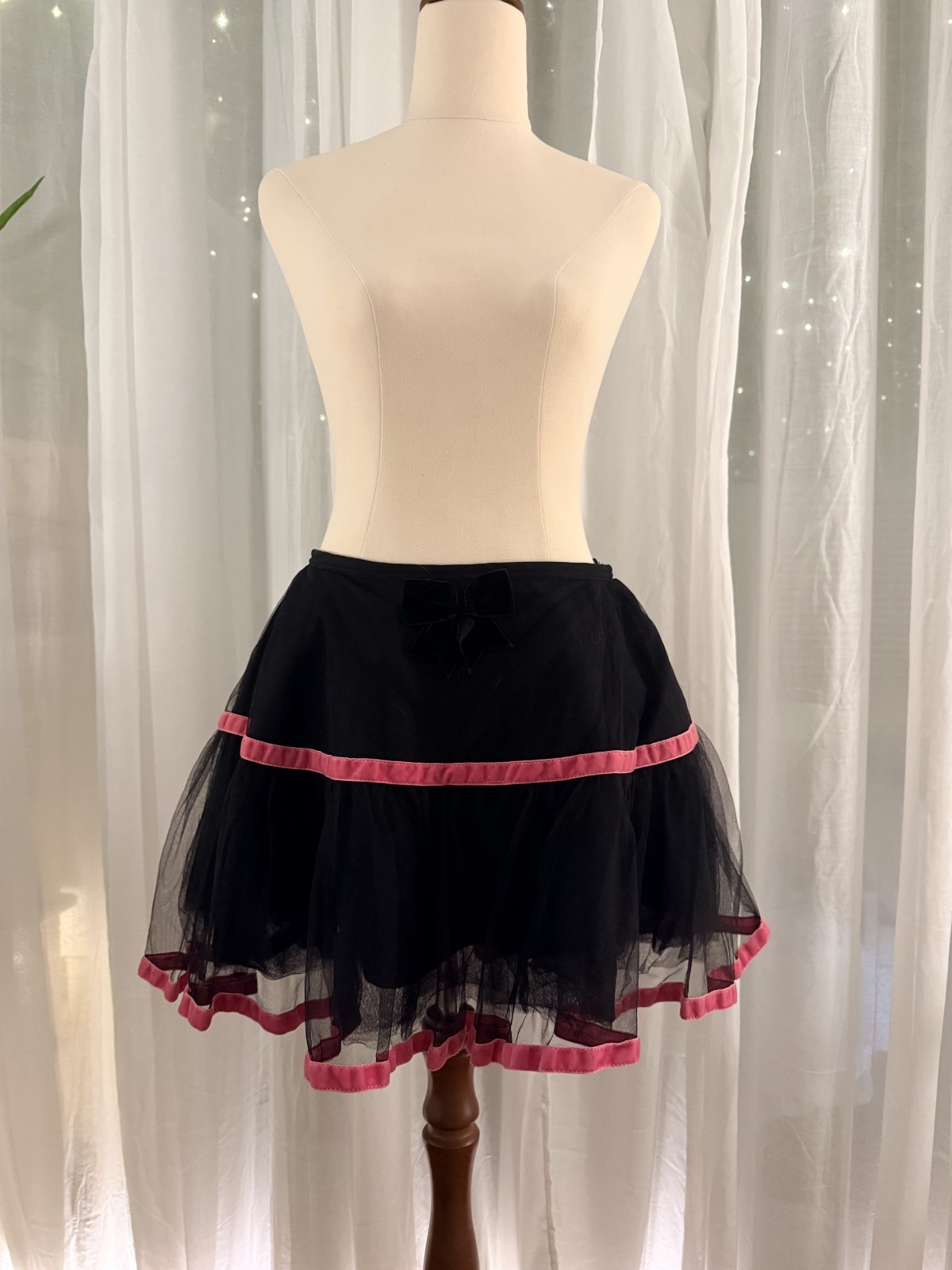 Vintage Wheels & Dollbaby Black Pink Ballet Tulle Mini Skirt Size 2 Y2K
