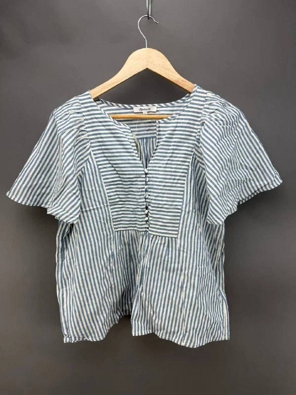 Madewell Womens Blue Courtyard Flutter Sleeve Striped Blouse Size S