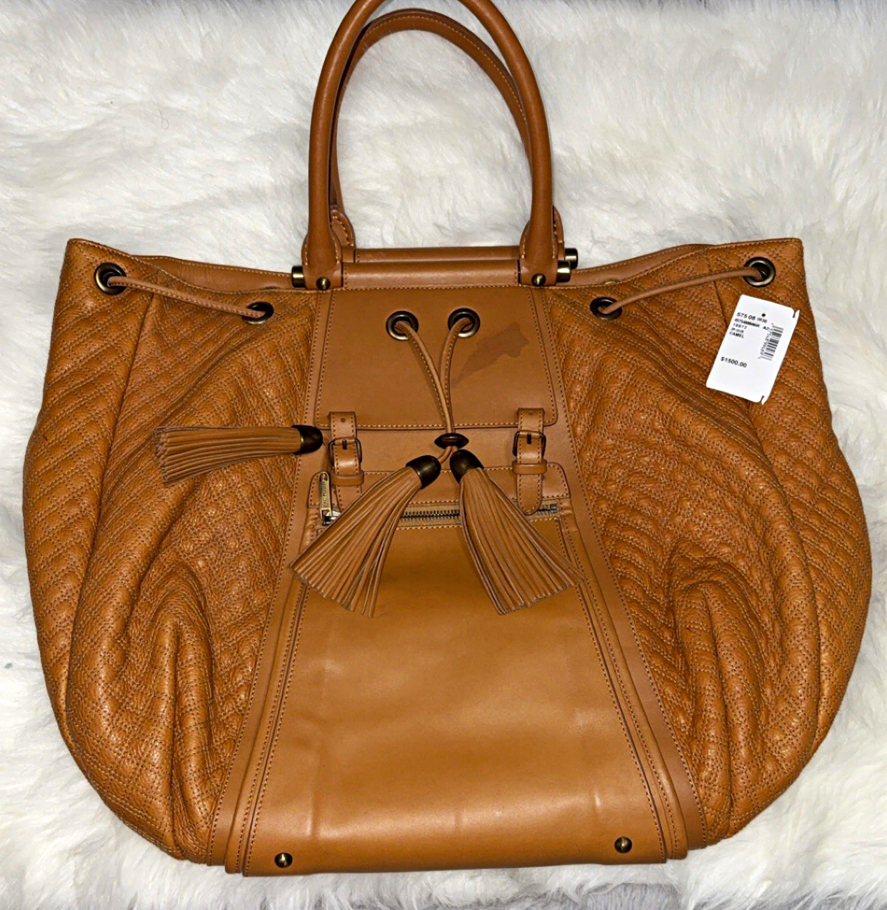 Zac Posen Brown Drawstring Satchel Top Handle Bag Tassel